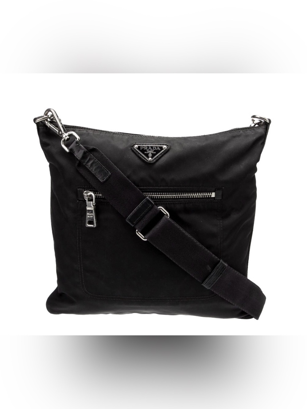 🩷 Prada Signature Messenger Bag Tessuto Nylon Messenger Black/ Silver Hardware💚